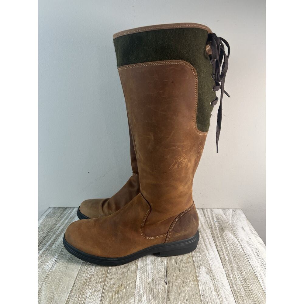 Clarks Brown and Green Leather Knee-High Riding Boots